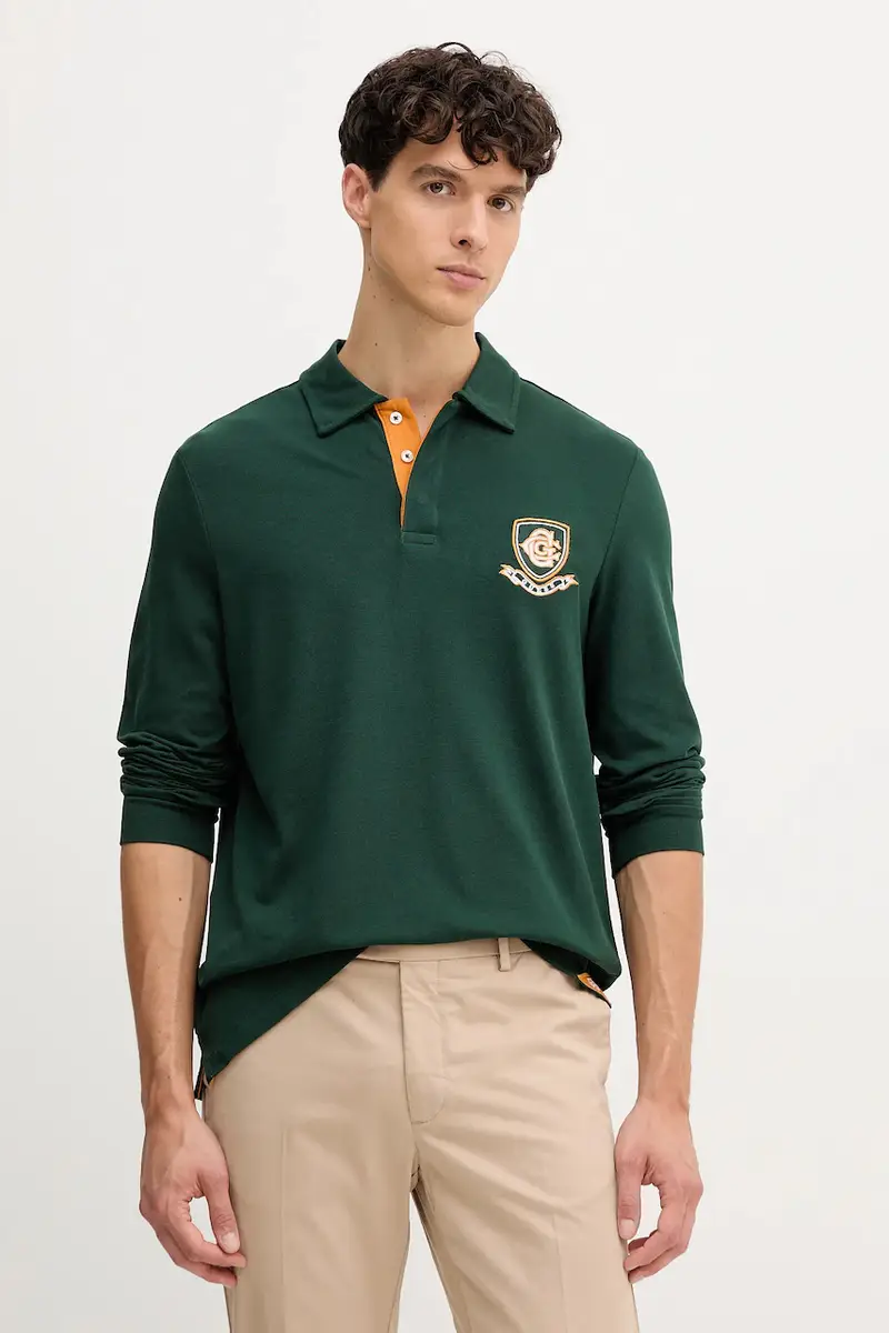 top a maniche lunghe in cotone colore verde con applicazione M5YP02 KCJV1