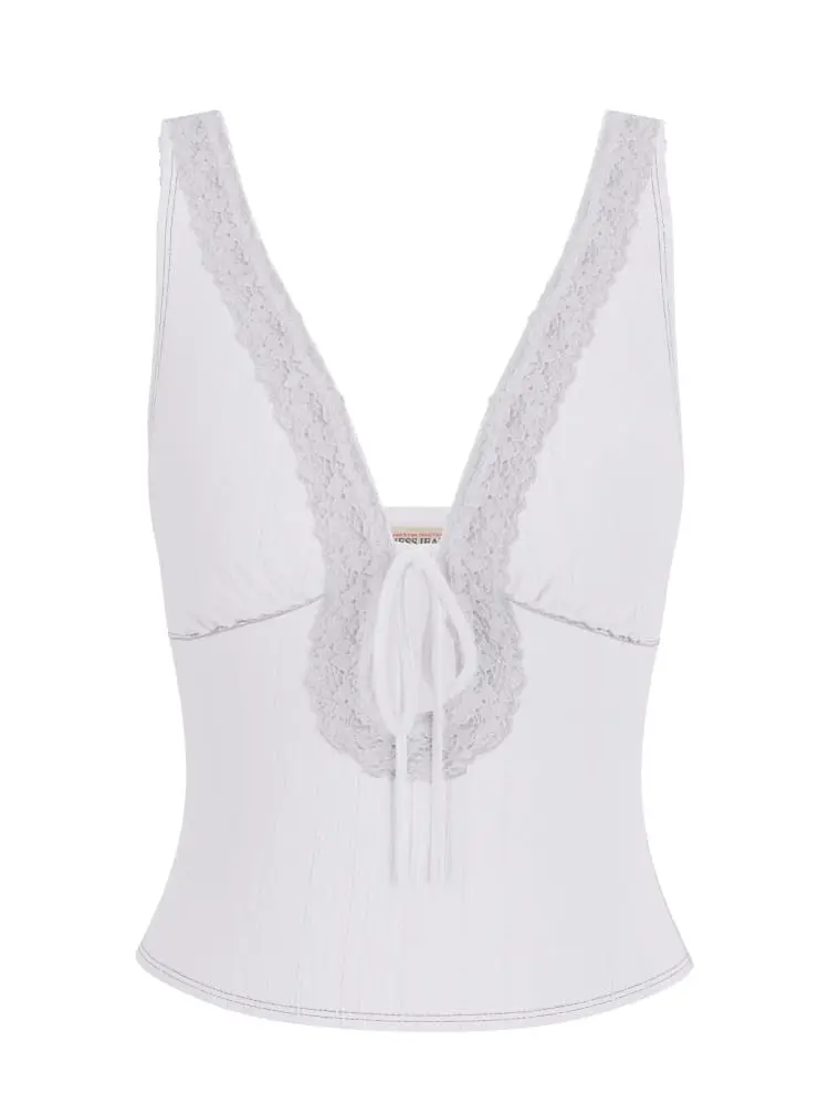 top donna a coste in pizzo bianco