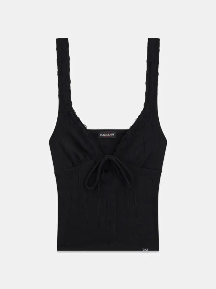 top donna a coste in pizzo nero