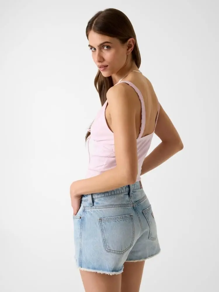 top donna a coste in pizzo rosa miniatura 3