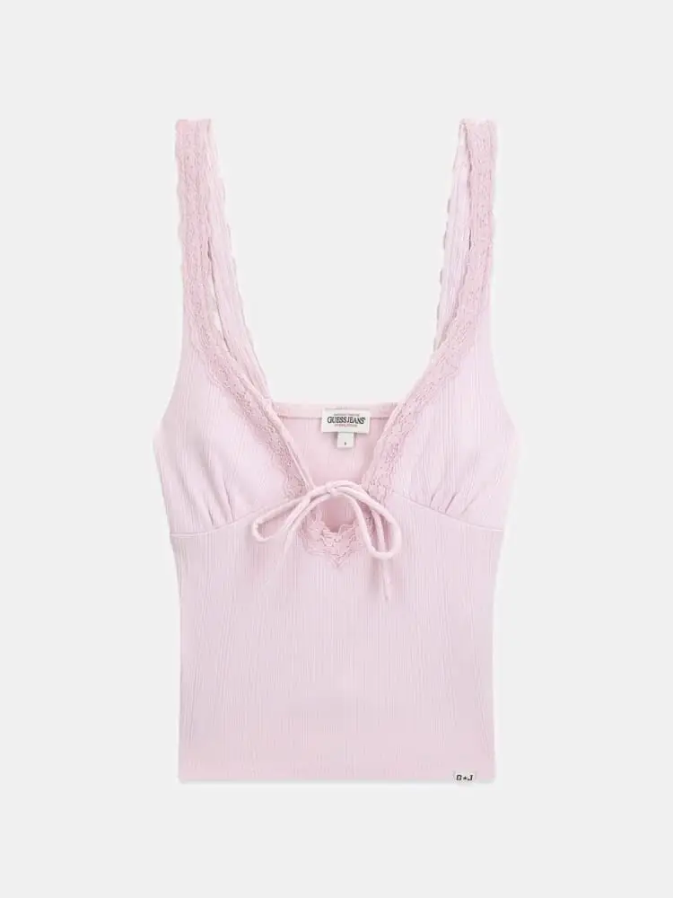 top donna a coste in pizzo rosa