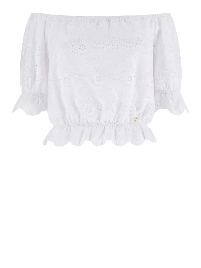 top guess shoulder off eyelets embroi da donna - bianco