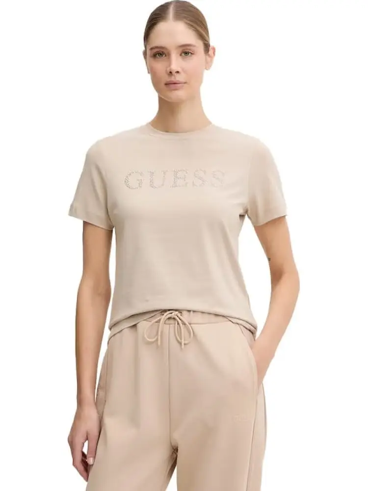 tshirt beige donna con logo