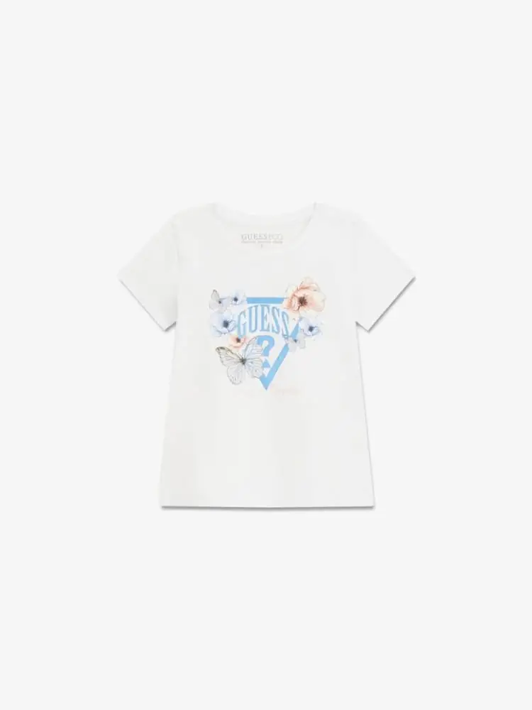 tshirt bianca bambina con logo floreale