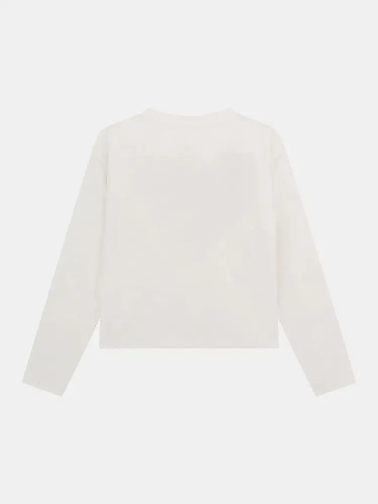 tshirt bianca bambina in cotone manica lunga logo sul davanti miniatura 2