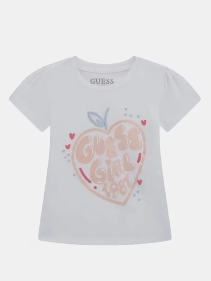 Guess tshirt bianca bambina in cotone stampa logo sul davanti