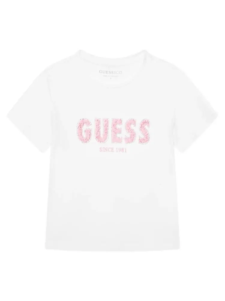 tshirt bianca bambina logo a contrasto