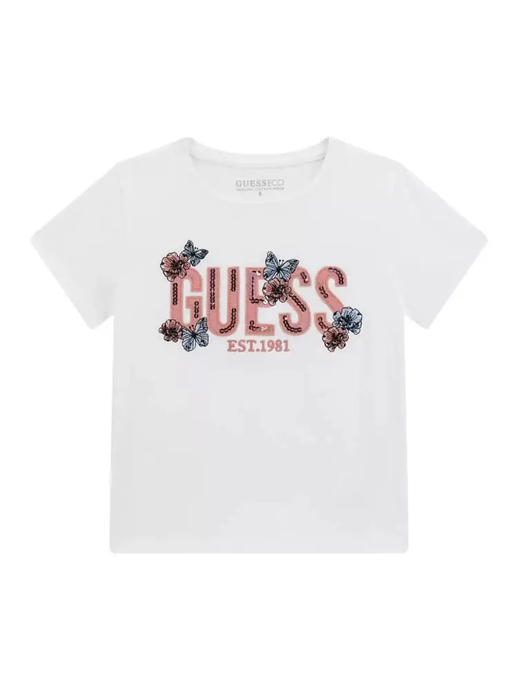 tshirt bianca bambina maxi logo