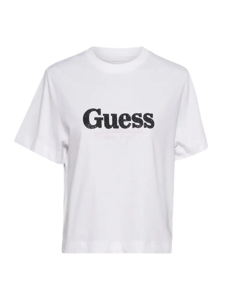 tshirt bianca donna in cotone logo con glitter sul davanti