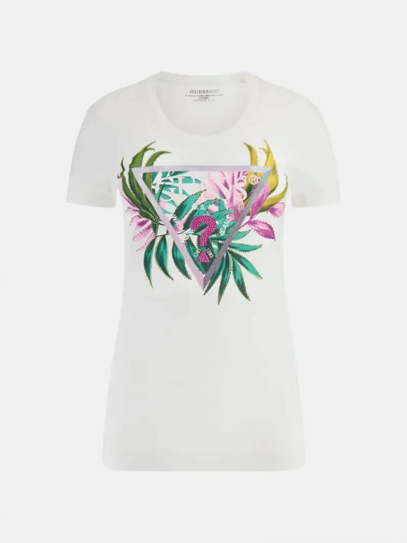 Guess tshirt bianca donna in cotone maxi logo sul davanti