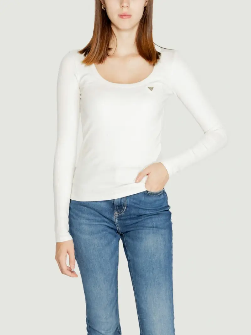 Guess tshirt bianca donna in misto viscosa mini logo sul petto