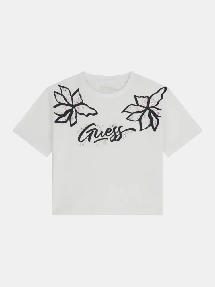 tshirt bianco bambina crop maxi logo sul davanti