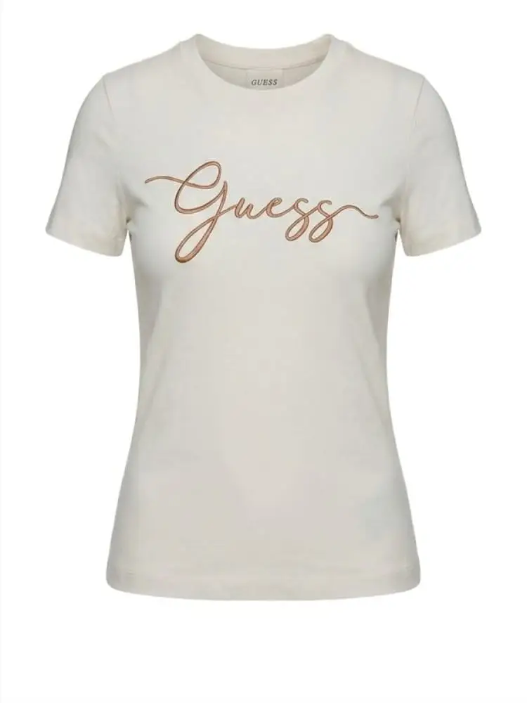 tshirt crema donna logo ricamato
