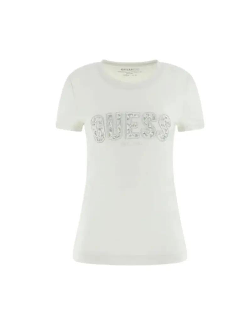 Guess tshirt gialla donna in cotone maxi logo sul davanti