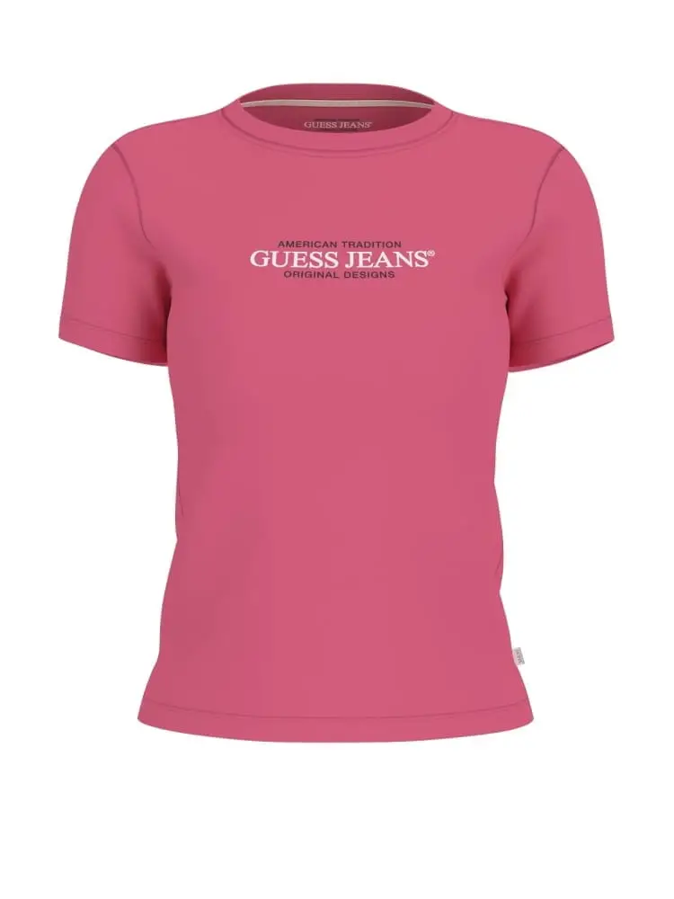 tshirt girocollo fuxia logo lettering ricamato centrale