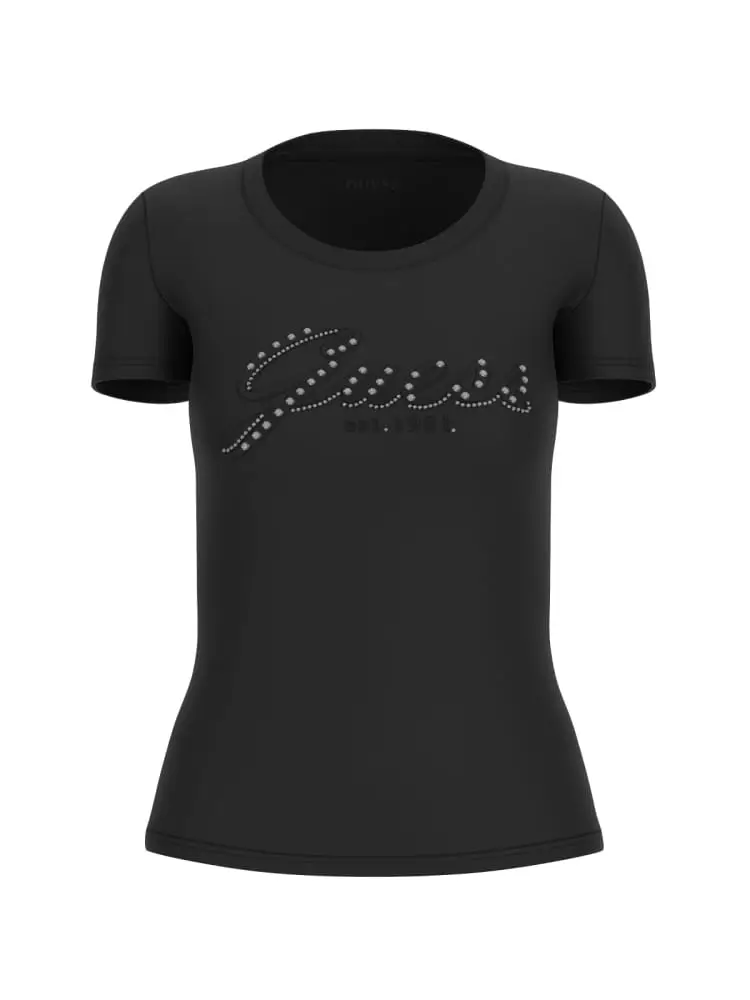tshirt girocollo nera con logo lettering davanti