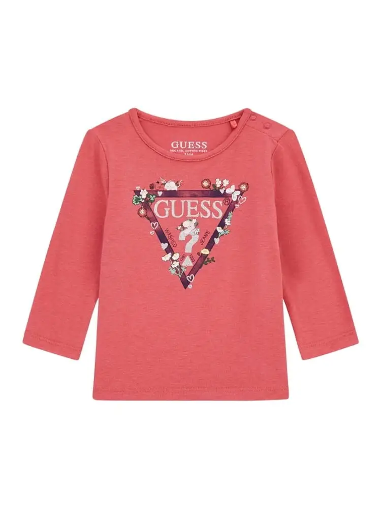 tshirt infant corallo manica lunga con stampa logo davanti