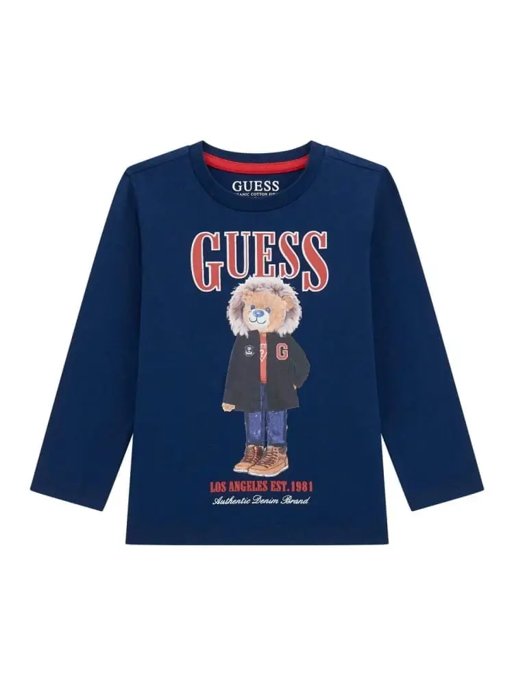 tshirt infant/kids blue manica lunga con maxi logo all over davanti