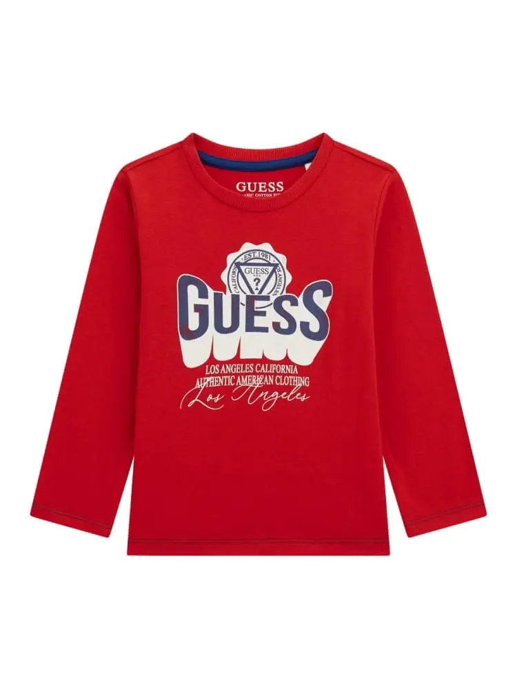tshirt infant/kids manica lunga rossa con maxi logo all over davanti
