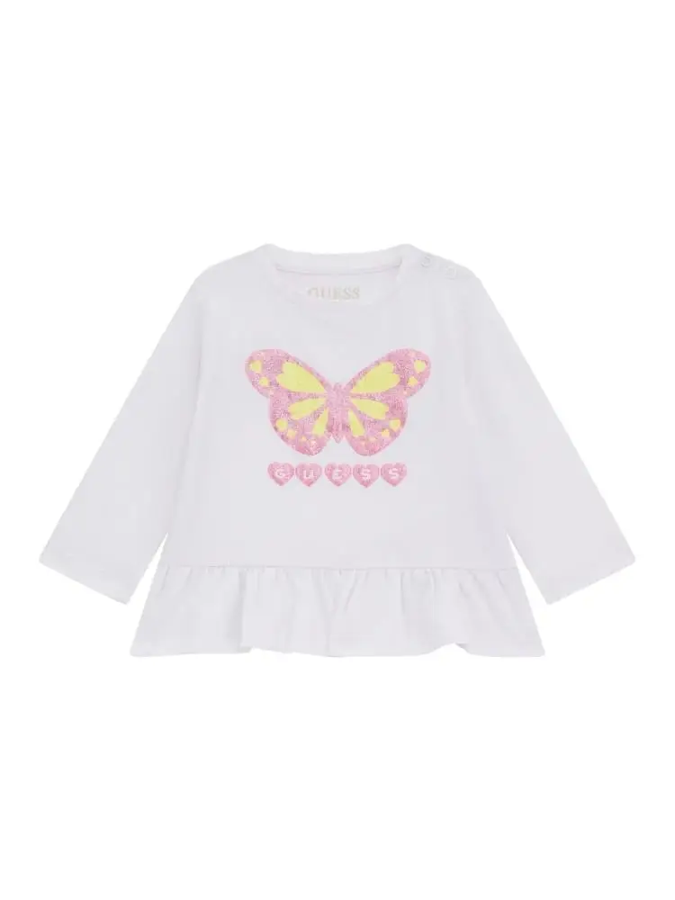 tshirt infant manica lunga con volant sotto bianco