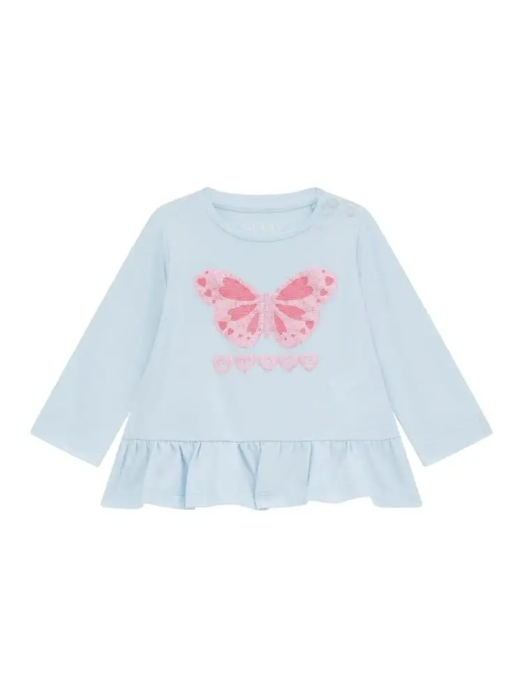 tshirt infant manica lunga con volant sotto celeste