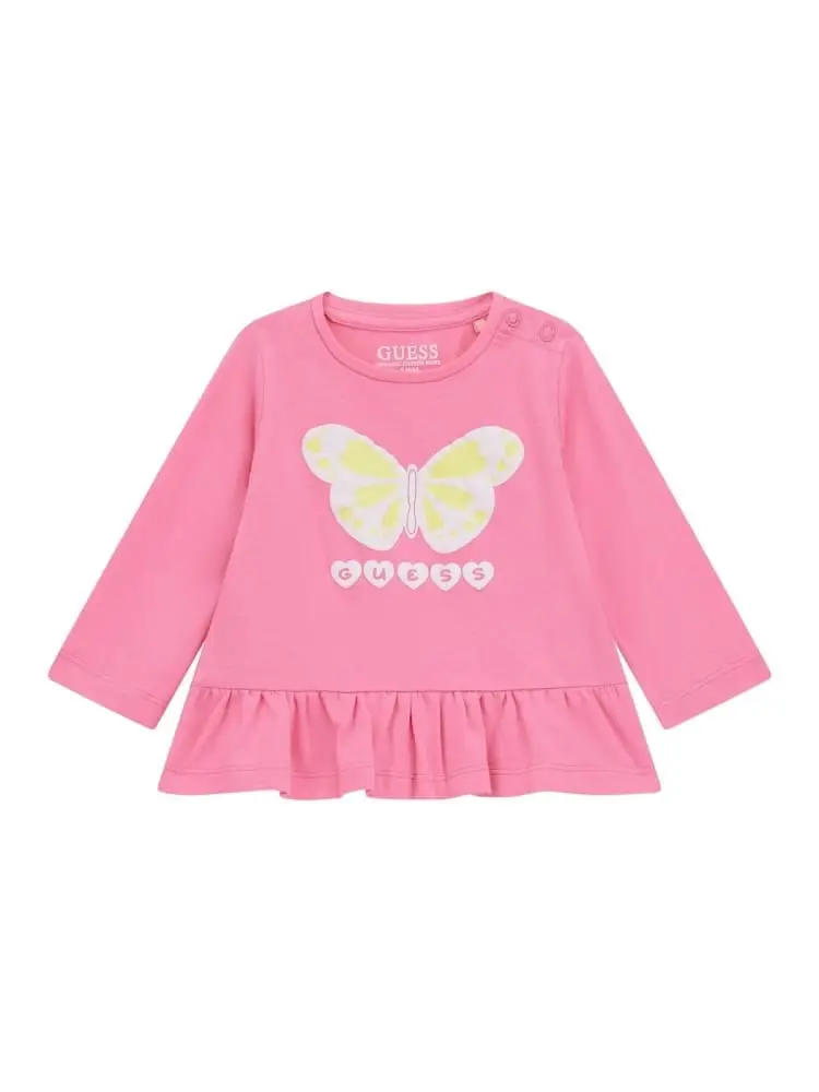 tshirt infant manica lunga con volant sotto fuxia