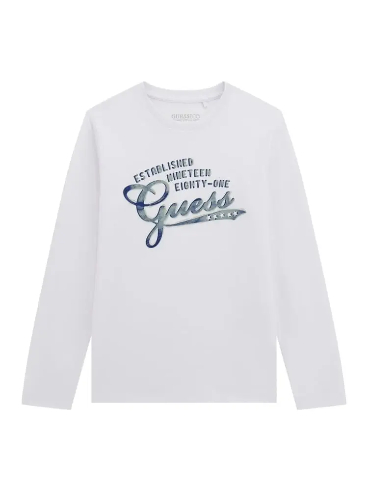 tshirt junior bianca manica lunga con logo all over