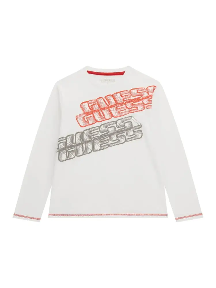 tshirt junior bianca manica lunga in cotone con maxi stampa