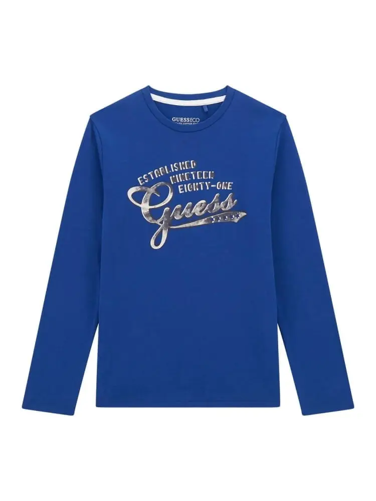 tshirt junior blue avio manica lunga con logo all over