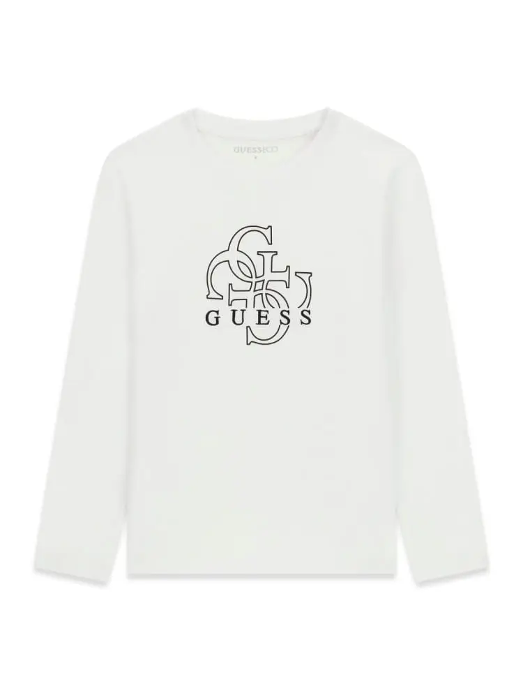 tshirt junior manica lunga bianca con logo all over davanti