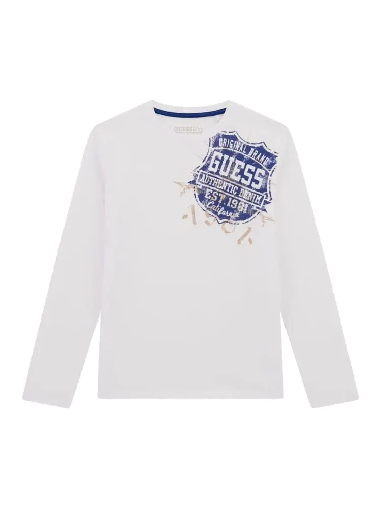 tshirt junior manica lunga con logo all over laterale bianca