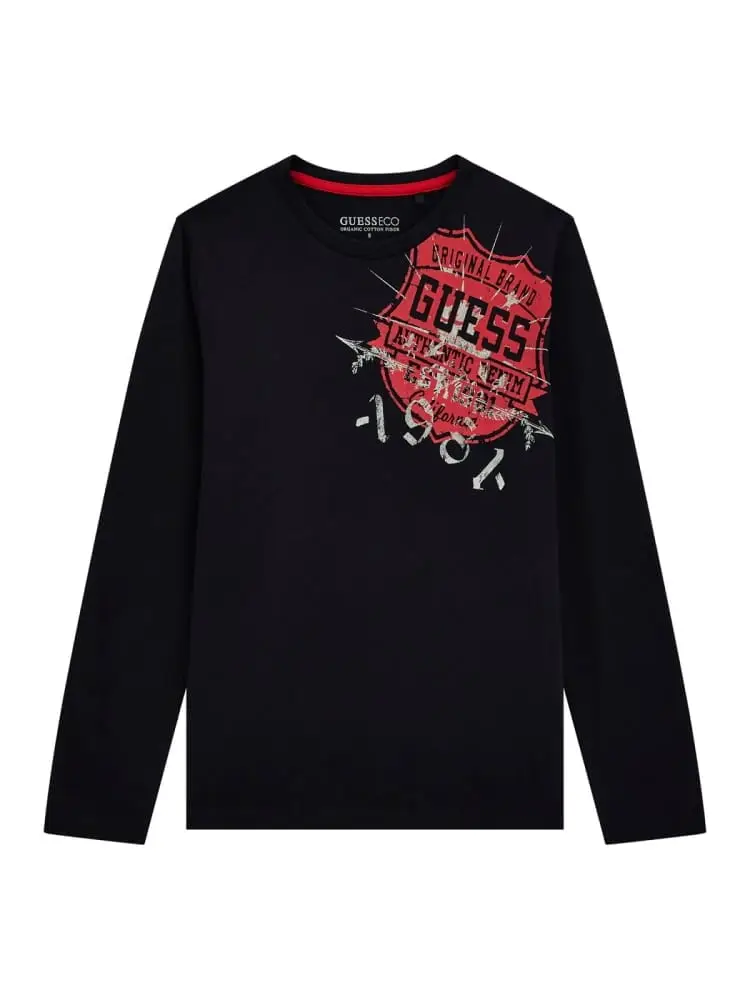 tshirt junior manica lunga con logo all over laterale nera