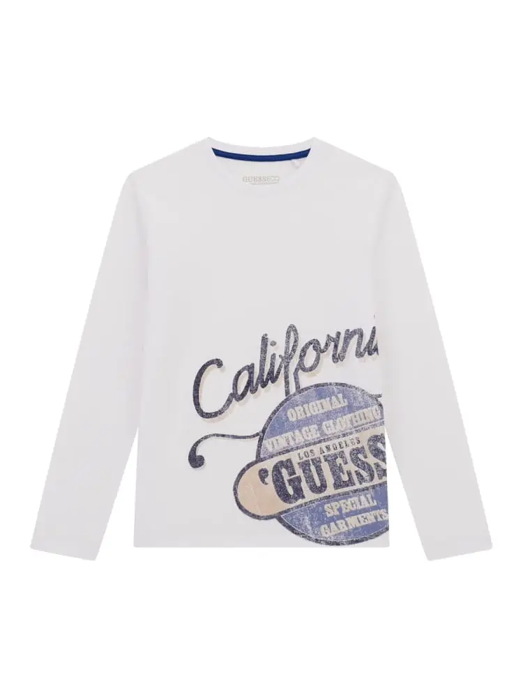 tshirt junior manica lunga in cotone con maxi logo all over laterale bianca