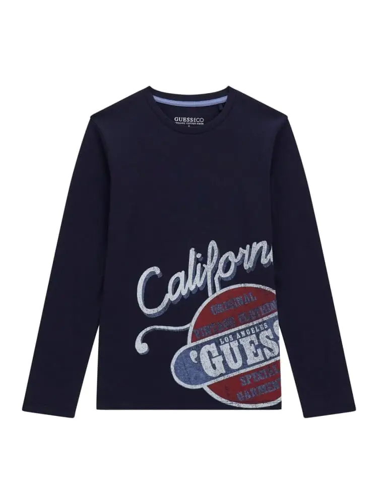 tshirt junior manica lunga in cotone con maxi logo all over laterale nera