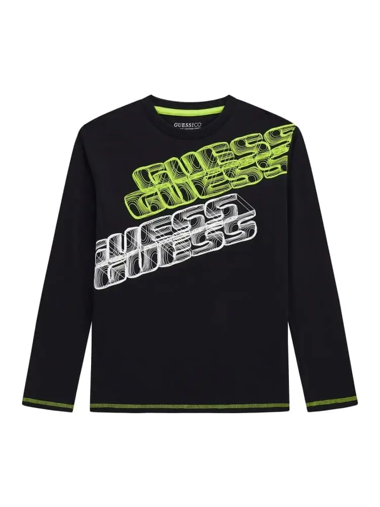 tshirt junior nera manica lunga in cotone con maxi stampa