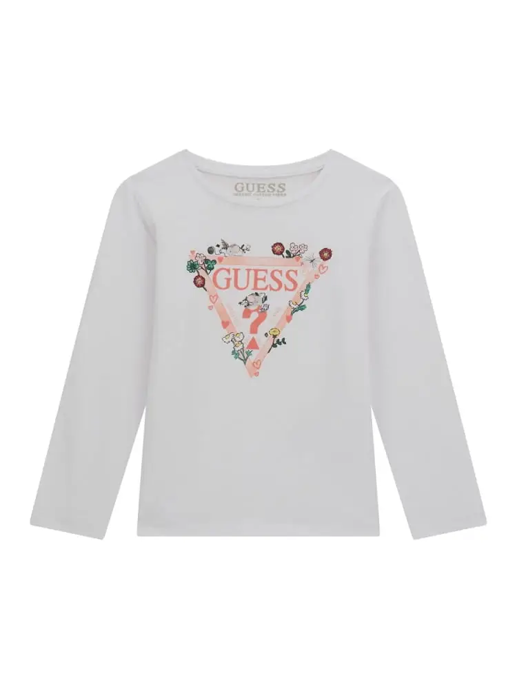 tshirt kids manica lunga bianco con stampa triangolo floreale