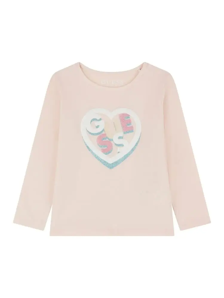 tshirt kids rosa manica lunga con stampa cuore centrale