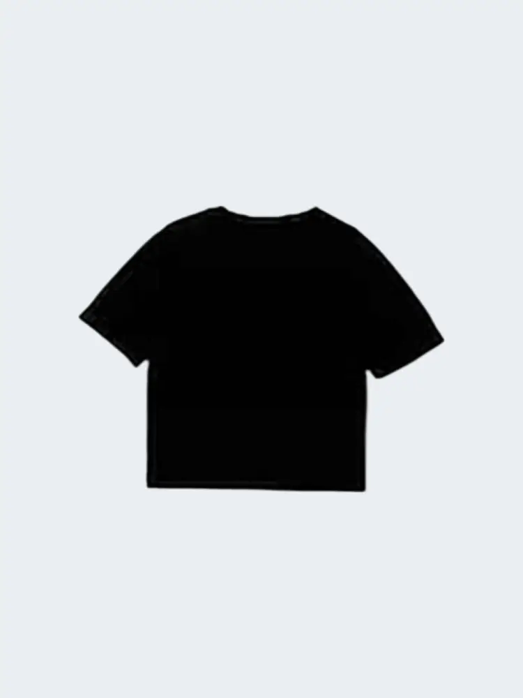 tshirt nera bambina in cotone crop maxi logo sul davanti miniatura 2