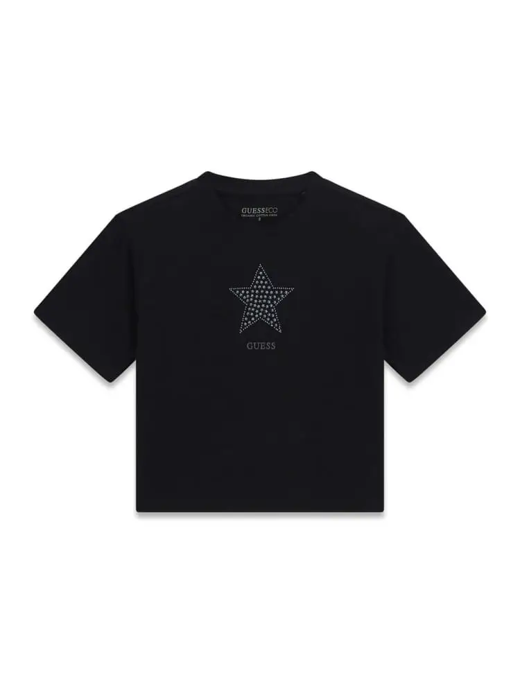 tshirt nera bambina logo con strass