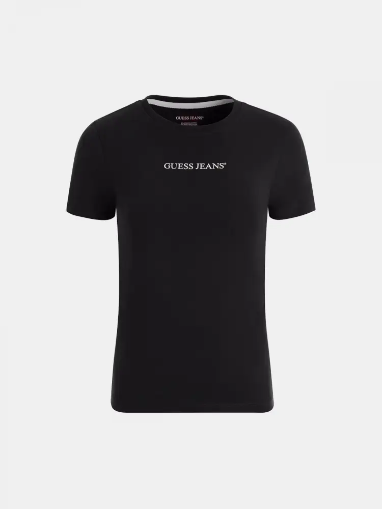 tshirt nera con logo centrale