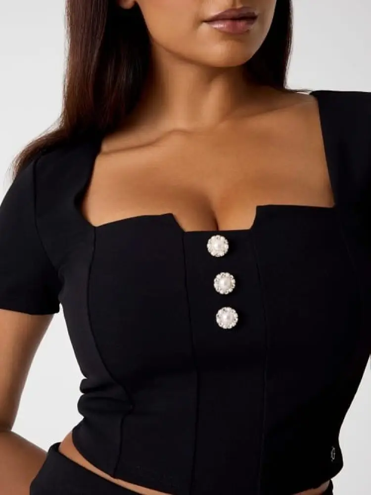 tshirt nera donna bottoni gioiello miniatura 3