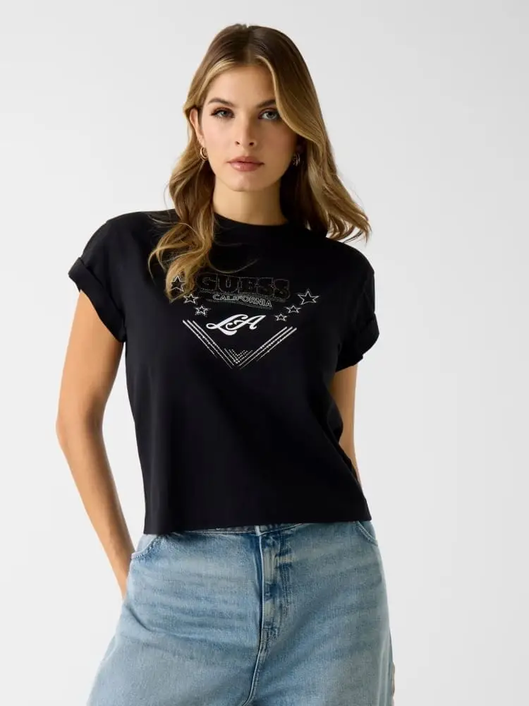 tshirt nera donna con logo