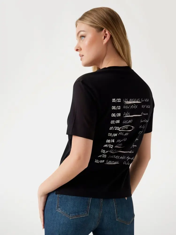 tshirt nera donna in cotone logo con glitter sul davanti miniatura 2