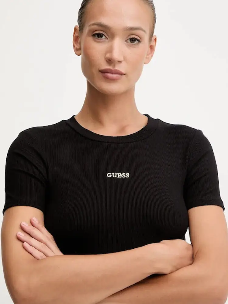 tshirt nera donna in cotone logo sul davanti miniatura 2