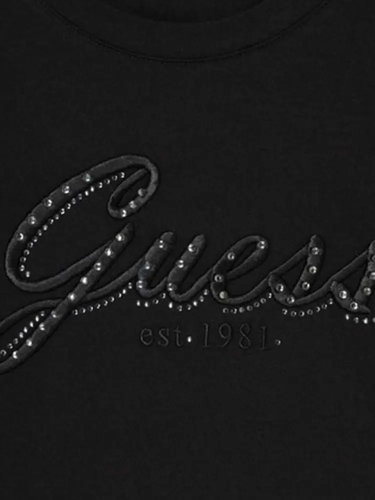 tshirt nera donna in cotone logo sul davanti miniatura 2