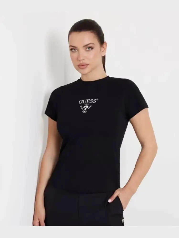 tshirt nera donna in cotone logo sul petto