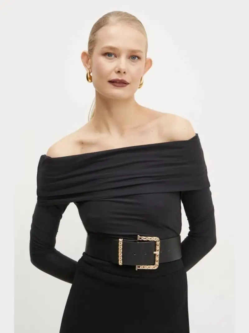 Guess tshirt nera donna in cotone manica lunga mini logo sul fondo miniatura 2