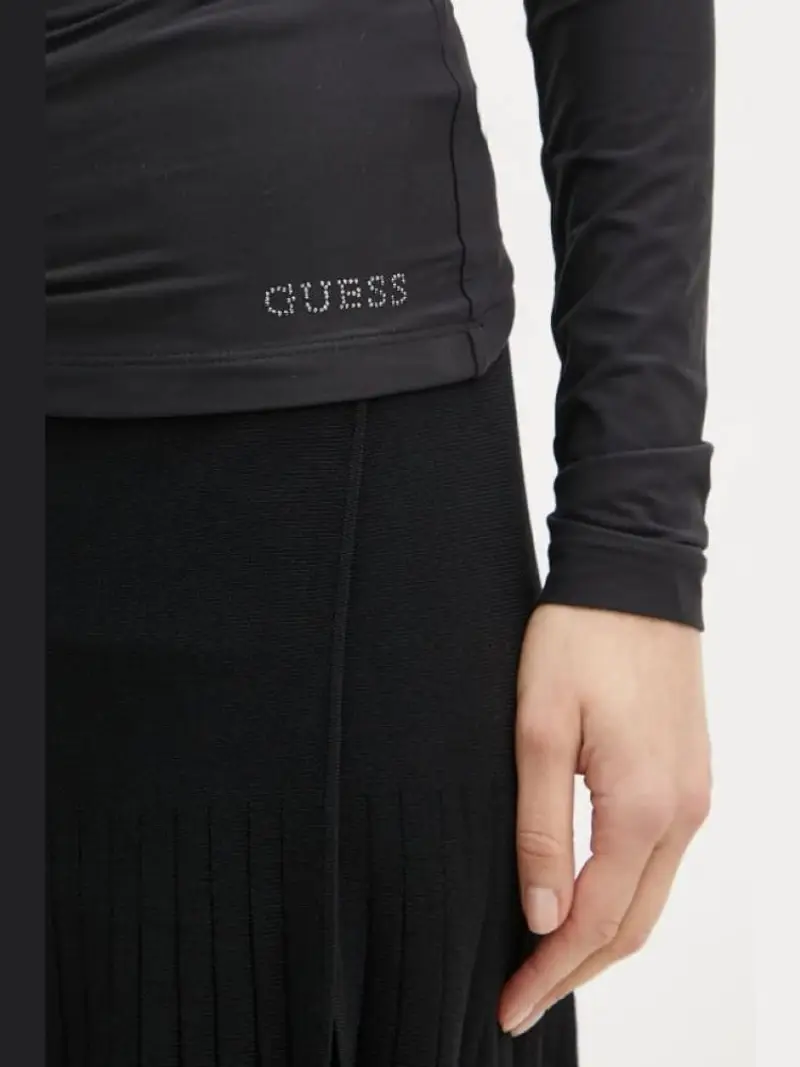 Guess tshirt nera donna in cotone manica lunga mini logo sul fondo miniatura 3