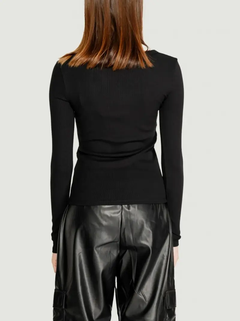 Guess tshirt nera donna in misto viscosa mini logo sul petto miniatura 2