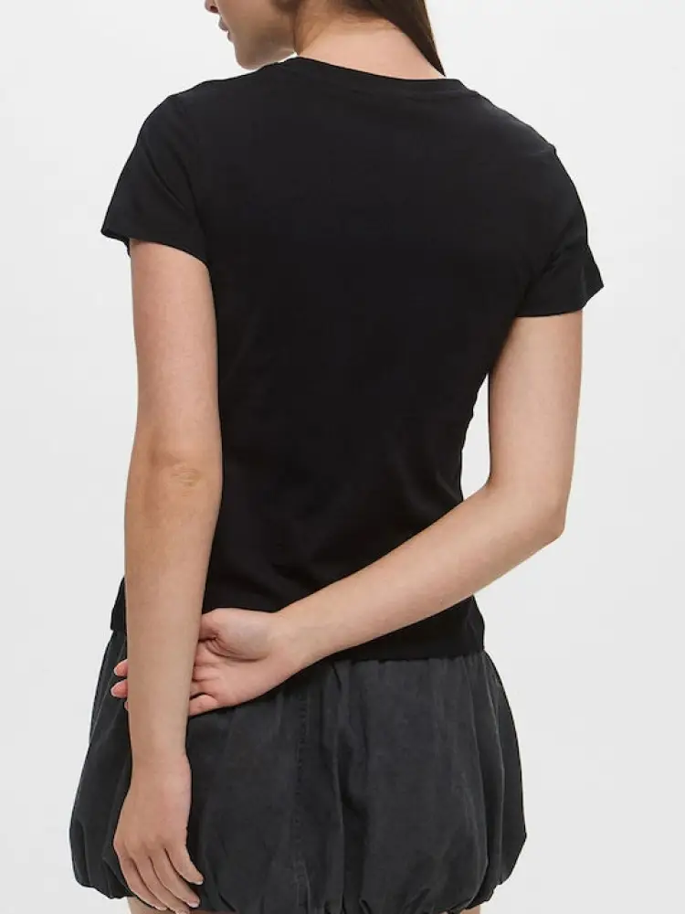 tshirt nera donna logo sul davanti miniatura 2